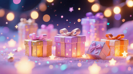 Exquisite gift boxes in the soft glow of lights