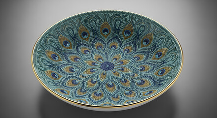 Exotic Peacock Feather Beadwork Bowl