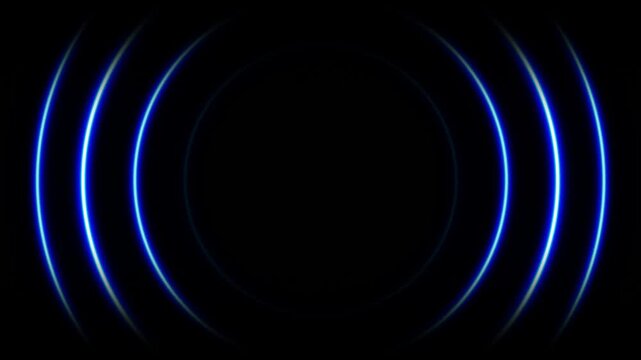Abstract neon circle radio waves looping background. Searching process in futuristic interface. Radar signal concept. Vibrant neon background illustrates wireless communication. Neon radio wave signal