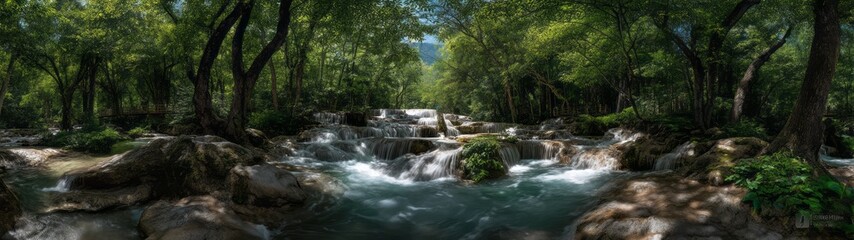 Fototapeta premium Serene waterfall adventure lush forest hdr 360 degrees tranquil environment