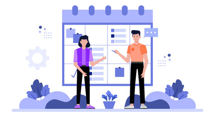 Content Group Finalizing Monthly Publishing Calendar flat vector illustration