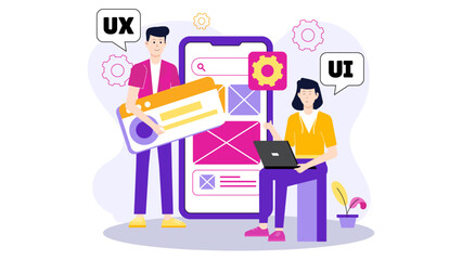 Product Designer Reviewing App Accessibility Features flat vector illustration