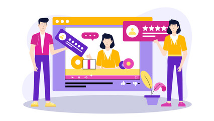 Group Organizing Virtual Product Feedback Session flat vector illustration