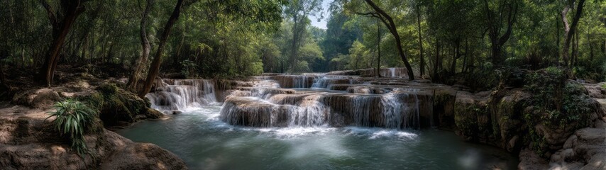 Fototapeta premium Tranquil waterfall scene relaxing nature hdr 360 degrees hdri view