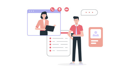 Employees Attending Online Leadership Training flat vector illustration