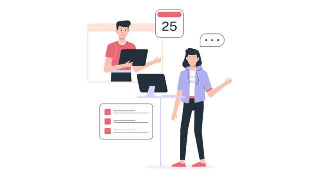 HR Lead Managing Hybrid Work Schedule flat vector illustration