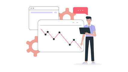 Business Owner Calculating Profit Margins per Product flat vector illustration