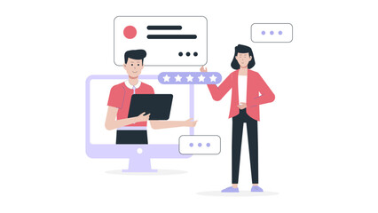 Customer Service Group Monitoring Social Media Mentions flat vector illustration