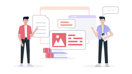 Fototapeta premium Design Group Creating Rebranding Proposal flat vector illustration