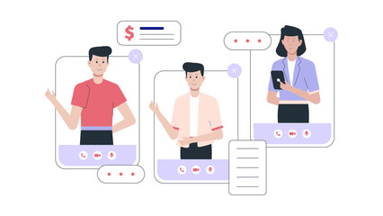 Remote Group Playing Online Icebreaker Game flat vector illustration