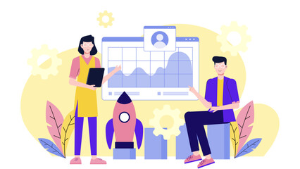 Startup Testing User Engagement with Analytics Tools flat vector illustration