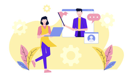 Employees Attending Online Leadership Training flat vector illustration