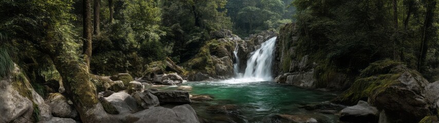 Fototapeta premium Majestic waterfall scene lush forest hdr 360 degrees natural beauty
