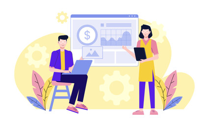 Sales Group Preparing Product Pitch Presentation flat vector illustration