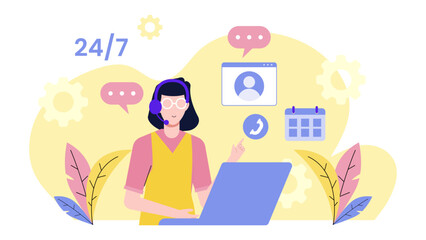 Customer Support Handling Weekend Service Requests flat vector illustration