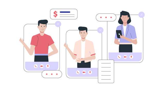 Remote Group Playing Online Icebreaker Game flat vector illustration