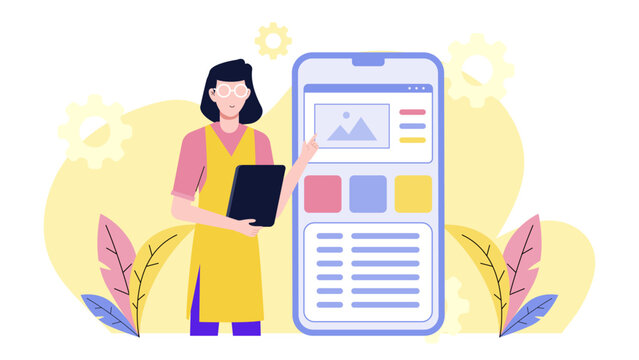 Product Designer Reviewing App Accessibility Features flat vector illustration