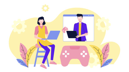 Remote Group Playing Online Icebreaker Game flat vector illustration