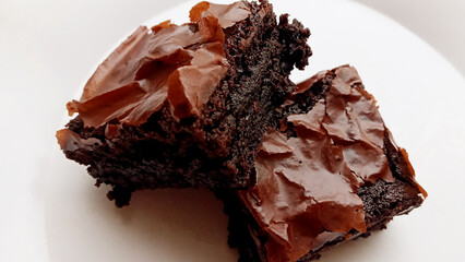 Rich Chocolate Brownie Square, White Background