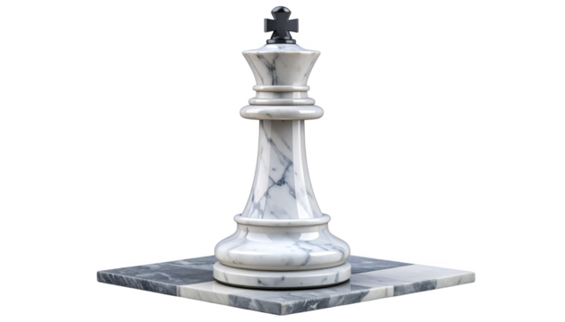 Marble chess king piece isolated on transparent background