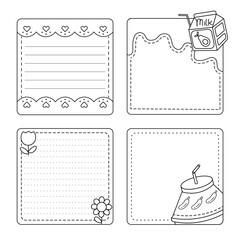 Cute Black and White Memo Pad Set with Milk Carton and Flower Doodles for Journaling Notes and Scrapbooking