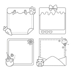 Cute Memo Pad Coloring Page with Bows, Bunnies, Desserts, and Kawaii Animal Themes for Journaling and Scrapbooking