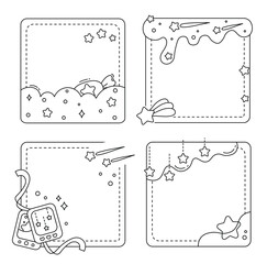 Cute Space-Themed Memo Pad Coloring Page with Stars, Comets, and Kawaii Frames for Journaling and Scrapbooking