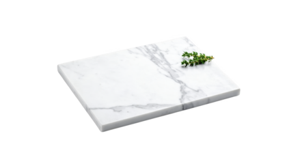 Marble cutting board with herbs isolated on transparent background