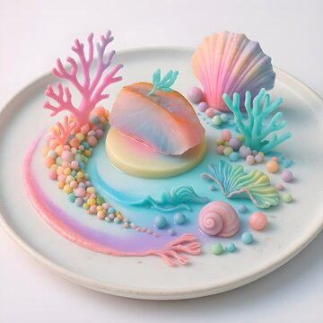 Ocean-Themed Gourmet: Pastel Seafood & Edible Coral Plating