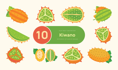 10 Kiwano (Horned Melon) Vector Design Set – Whole, Sliced & Exotic Styles