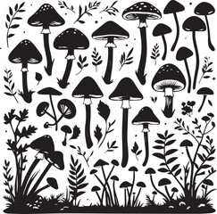 mushrooms vector illustration silhouette on white background 