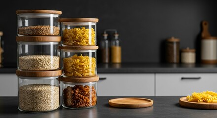 Food storage jars on kitchen counter