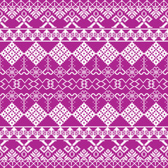 Vibrant Magenta and White Ethnic Geometric Pixel Pattern for Textiles