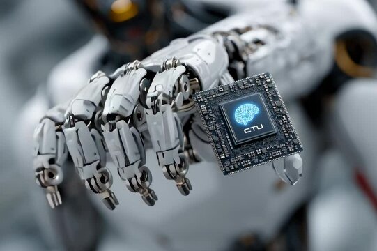 Artificial intelligence robot holding chip technology ai brain processor future tech ctu