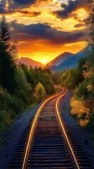 Fototapeta premium Railroad tracks at sunset