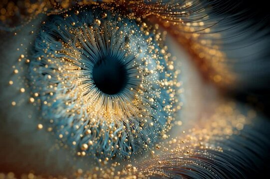 Abstract eye close up macro gold particles iris vision eyeball optic detail artistic