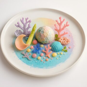 Ocean-Themed Gastronomy Diorama: Edible Coral & Pastel Sweets
