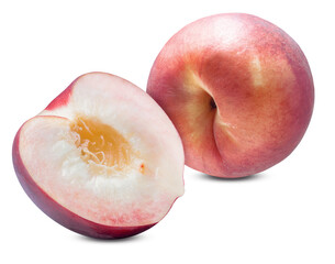 Hakuho pink Peach on white background, Peach premium fruit isolate on white with clipping path.