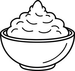 Creamy mashed potatoes in a bowl line art vector illustration