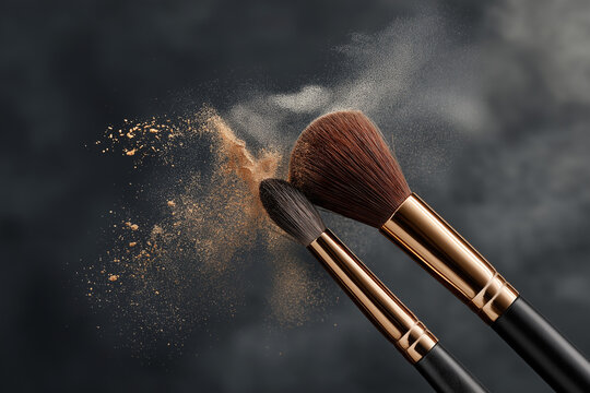 Mid-Air Collision of Beauty Brushes with Metallic Pigment

