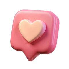 3d pink speech bubble with a cream heart isolated on transparent background