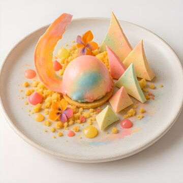 Elegant Dessert Art: Pastel Spheres, Pyramids & Crumbles