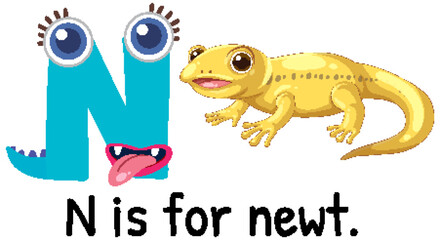 Alphabet Illustration: N with Cartoon Newt