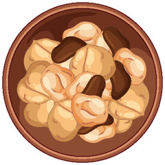 Bowl of Roasted Cashew Nuts Vector Illustration