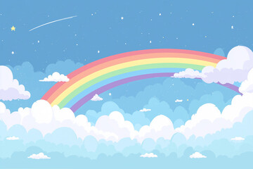 Shining fantastic colorful rainbow background, rainbow on the top of some clouds.