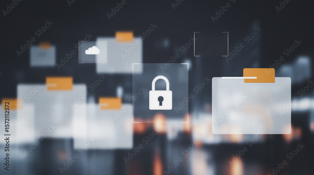 Poster digital data security: a network of interconnected data, symbolizing secure file management, encrypt