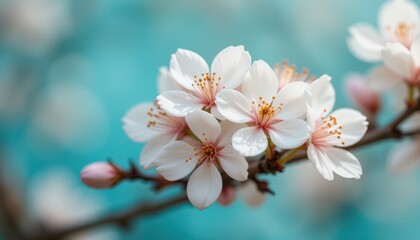 Serene Spring Blossoms: Delicate Cherry Flowers in Aqua