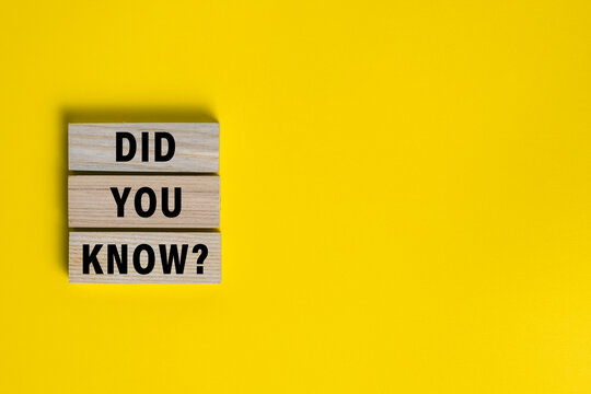 did you know words on wooden blocks isolated on yellow background. copy space