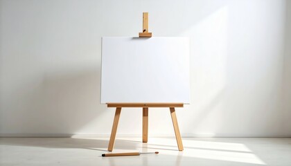 Minimalist Interior Wooden Easel with a Blank Canvas and Paintbrush