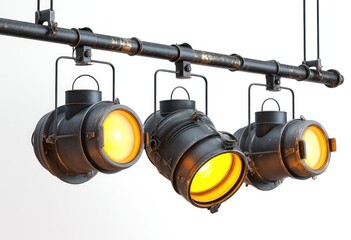 Industrial-style spotlights on a metal bar